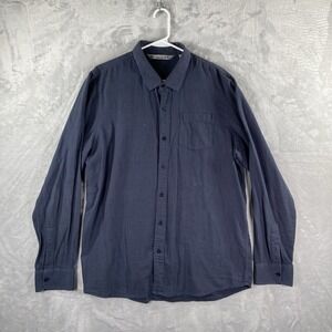 Travis Mathew Shirt men's XL Button Up Dark Blue Plaid Long Sleeve Cotton Casual